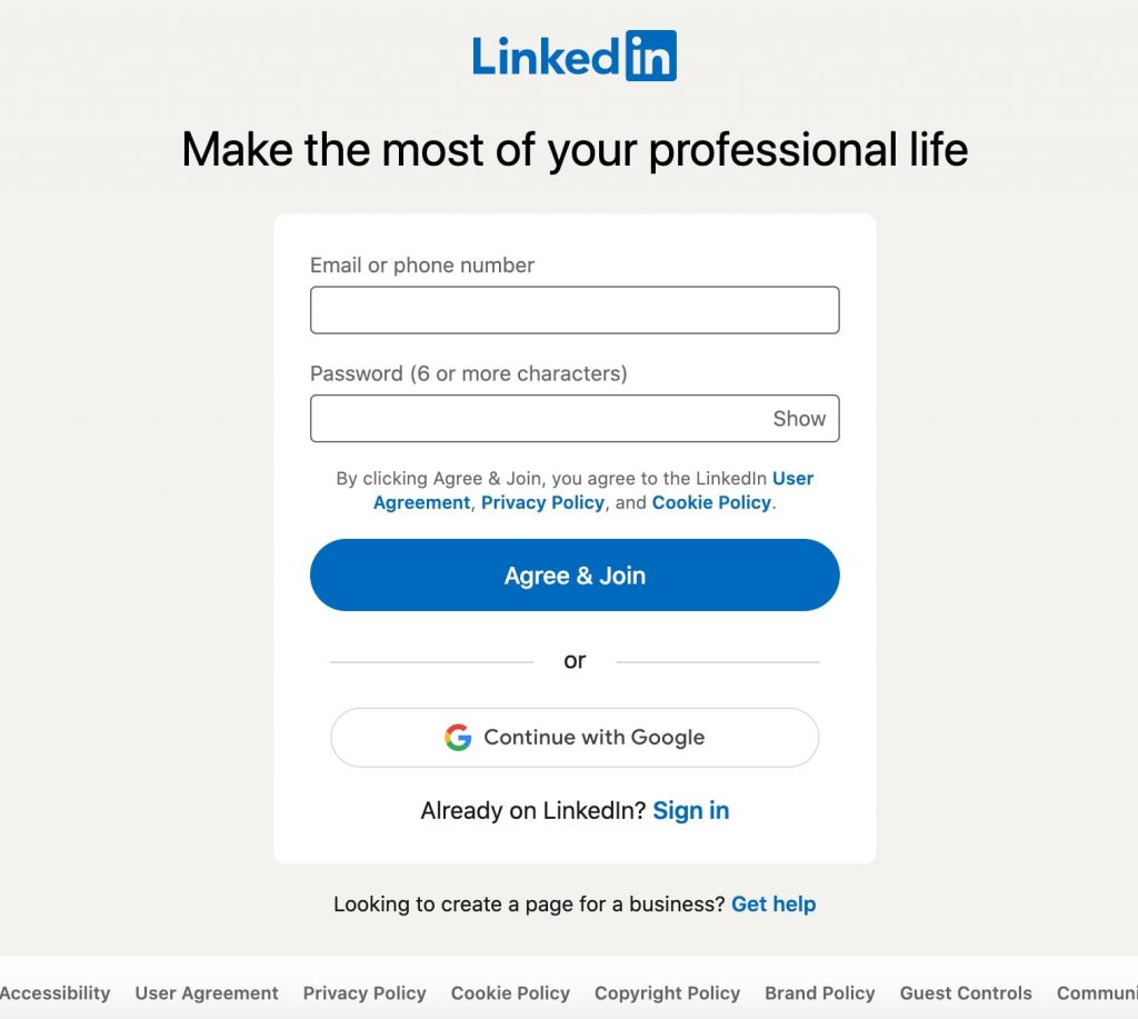 Truy Cập Trang Đăng Ký LinkedIn