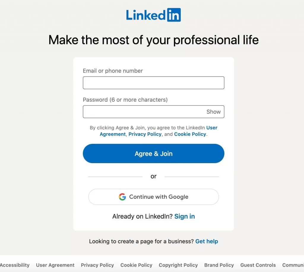Truy Cập Trang Đăng Ký LinkedIn