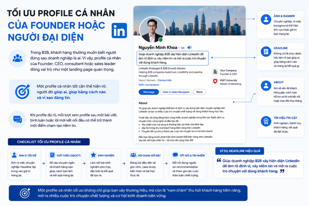 Tối ưu profile cá nhân của Founder hoặc người đại diện