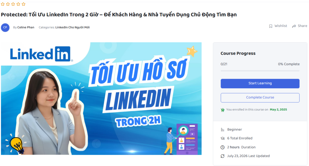 khóa học tối ưu Linkedin trong 2 giờ