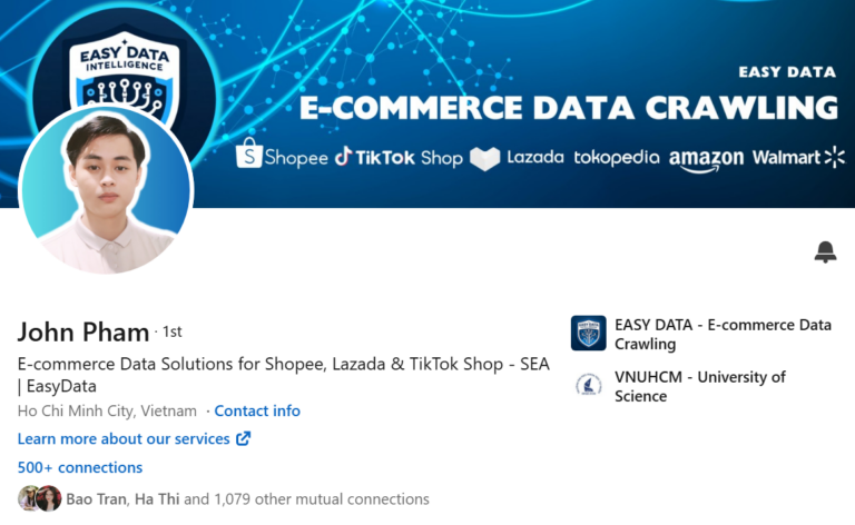 Profile LinkedIn của Founder Easy Data