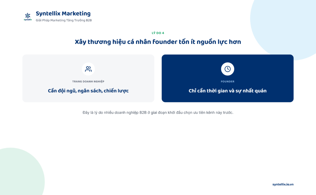 Lý do 4: Xây dựng thương hiệu cá nhân founder tốn ít nguồn lực hơn ở giai đoạn đầu