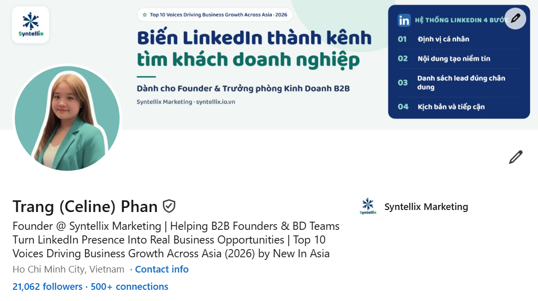 Hồ sơ LinkedIn của Trang (Celine) Phan – Founder Syntellix Marketing