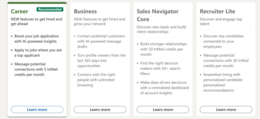 Phân tích chi tiết các gói LinkedIn Premium phổ biến